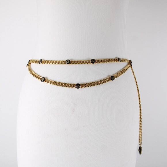 St John Waist Belt Gold Black Enamel Logo Multi Strand Chain Waist Belt - Picture 1 of 1